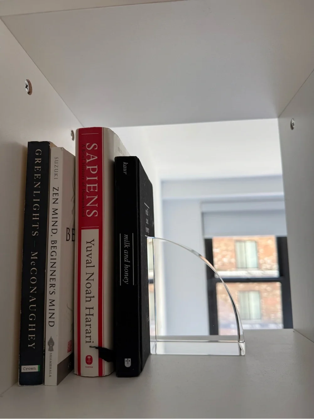 CB2 Silver Curved Acrylic Bookend